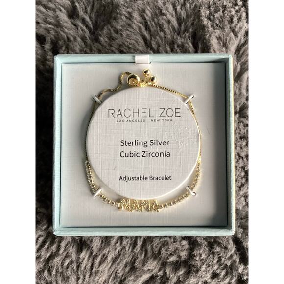 Rachel Zoe Mama Sterling Silver‎ Cubic Zirconia Adjustable Bracelet Gold Tones - Picture 1 of 5